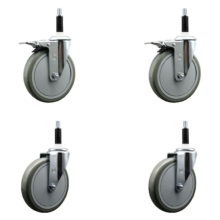 Service Caster 6'' Gray Poly Swivel 7/8'' Expanding Stem Caster Set 2 Total Lock Brakes, 4PK SCC-EXTTL20S614-PPUB-2-S-2-78